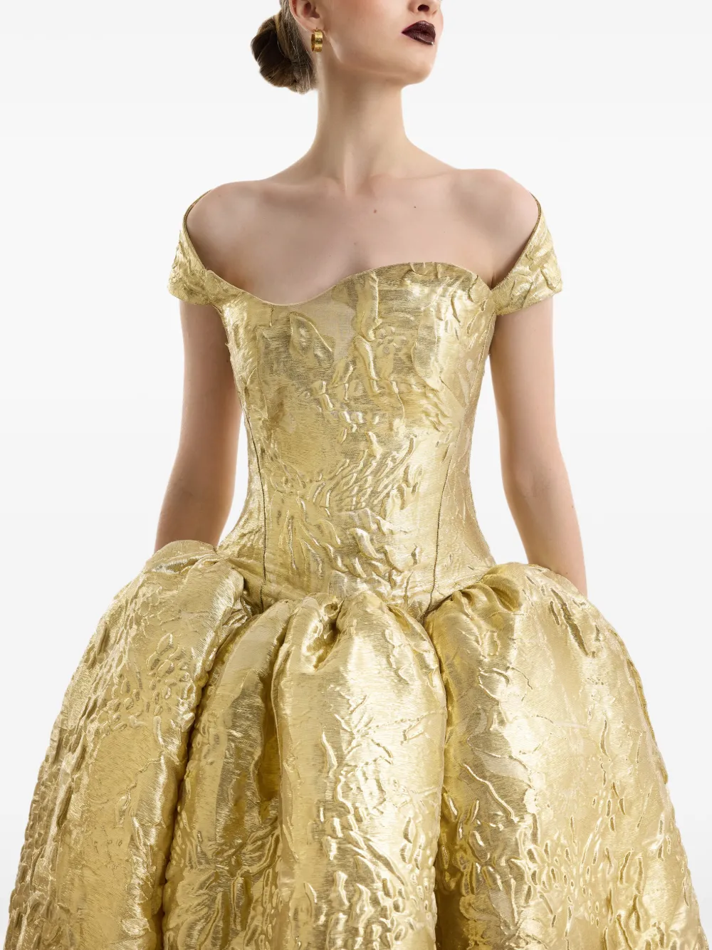 Gemy Maalouf Off-shoulder avondjurk met jacquard Goud