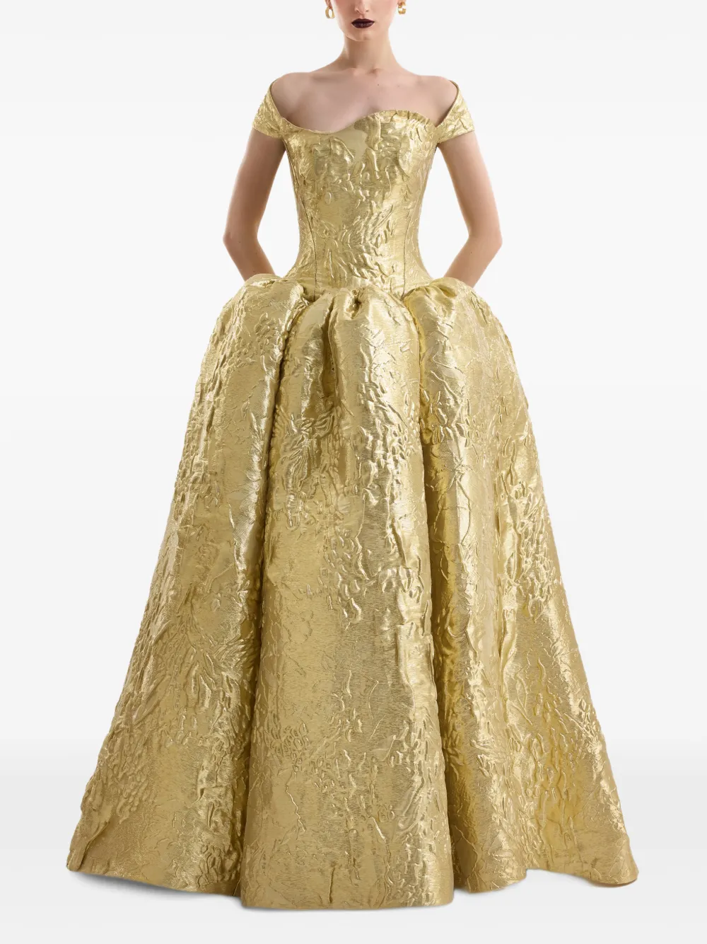 Gemy Maalouf Off-shoulder avondjurk met jacquard Goud