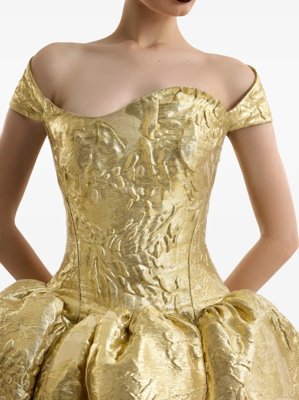 Gemy Maalouf Off-shoulder avondjurk met jacquard Goud