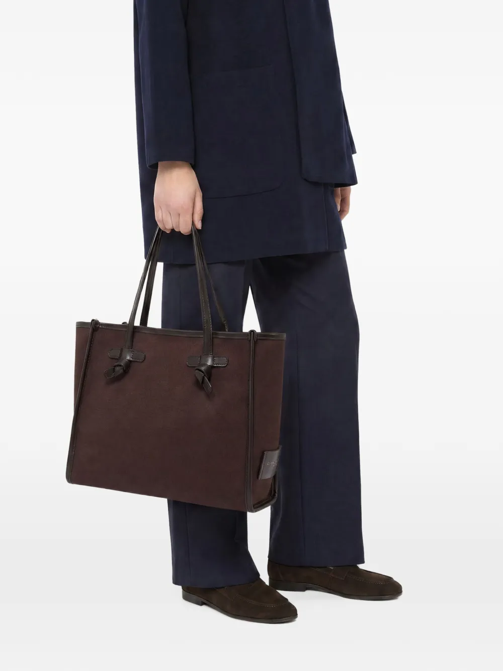 GIANNI CHIARINI medium Marcella leather-trim tote bag Bruin