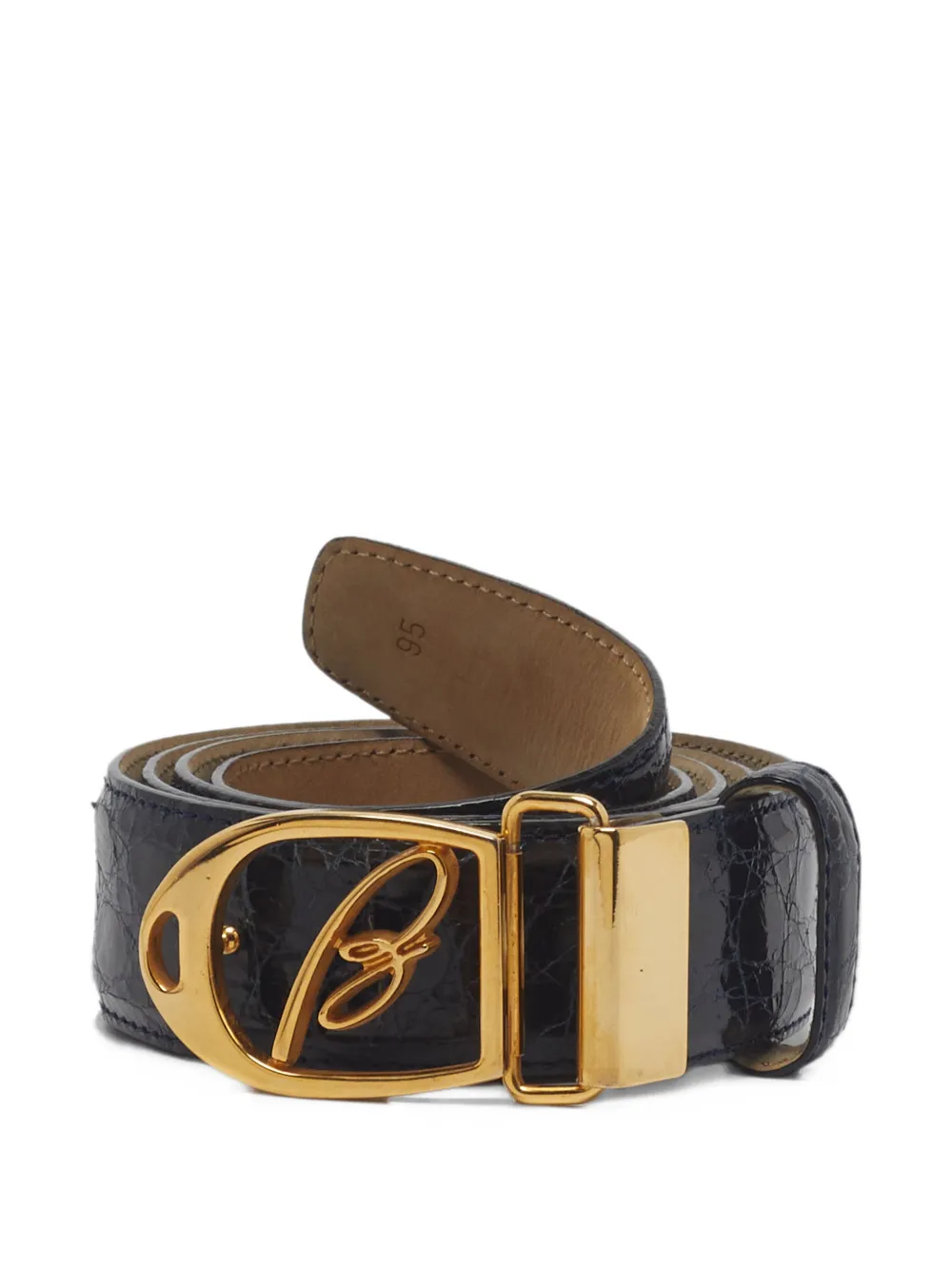 Brioni Vintage logo-buckle crocodile-embossed belt - Blue