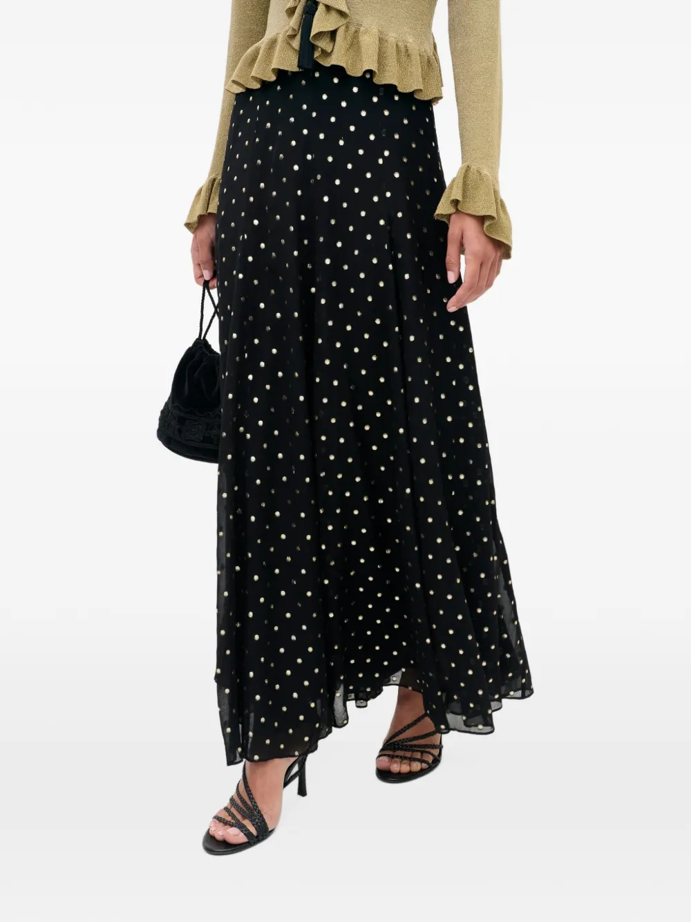 Rixo Billy polka-dot midi skirt Zwart
