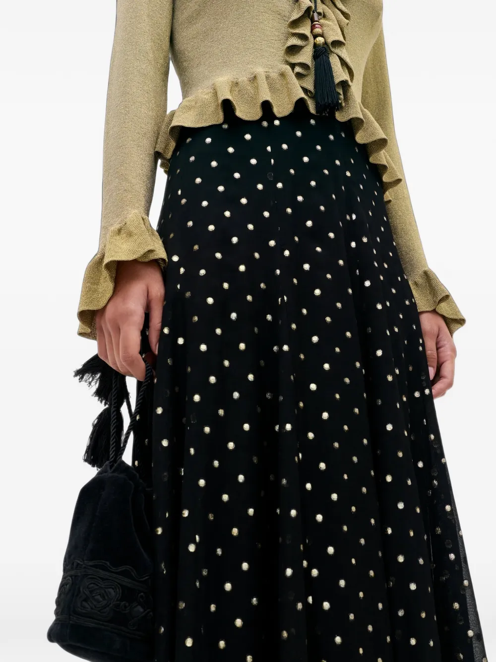 Rixo Billy polka-dot midi skirt Zwart
