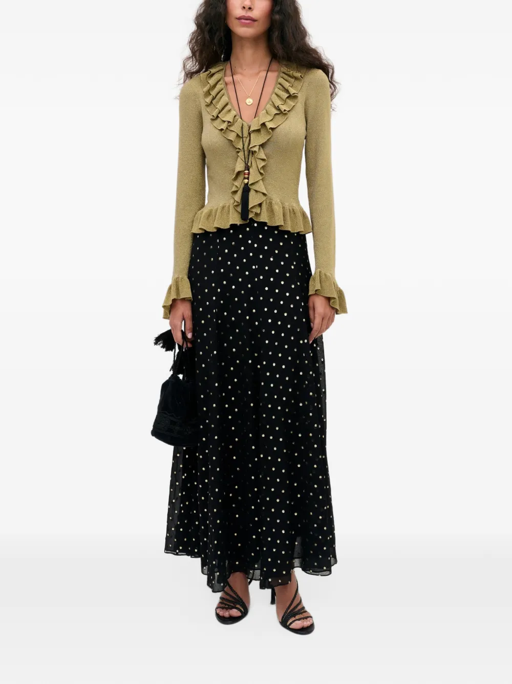 Rixo Billy polka-dot midi skirt Zwart