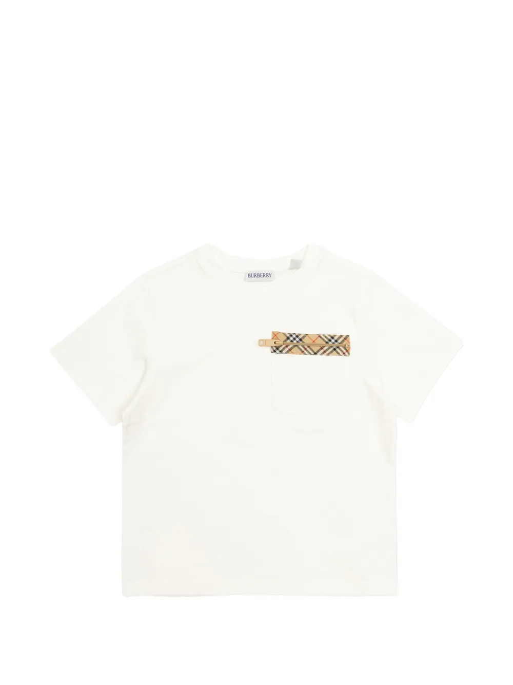 Burberry Kids Check-trim zip-pocket T-shirt - Bianco