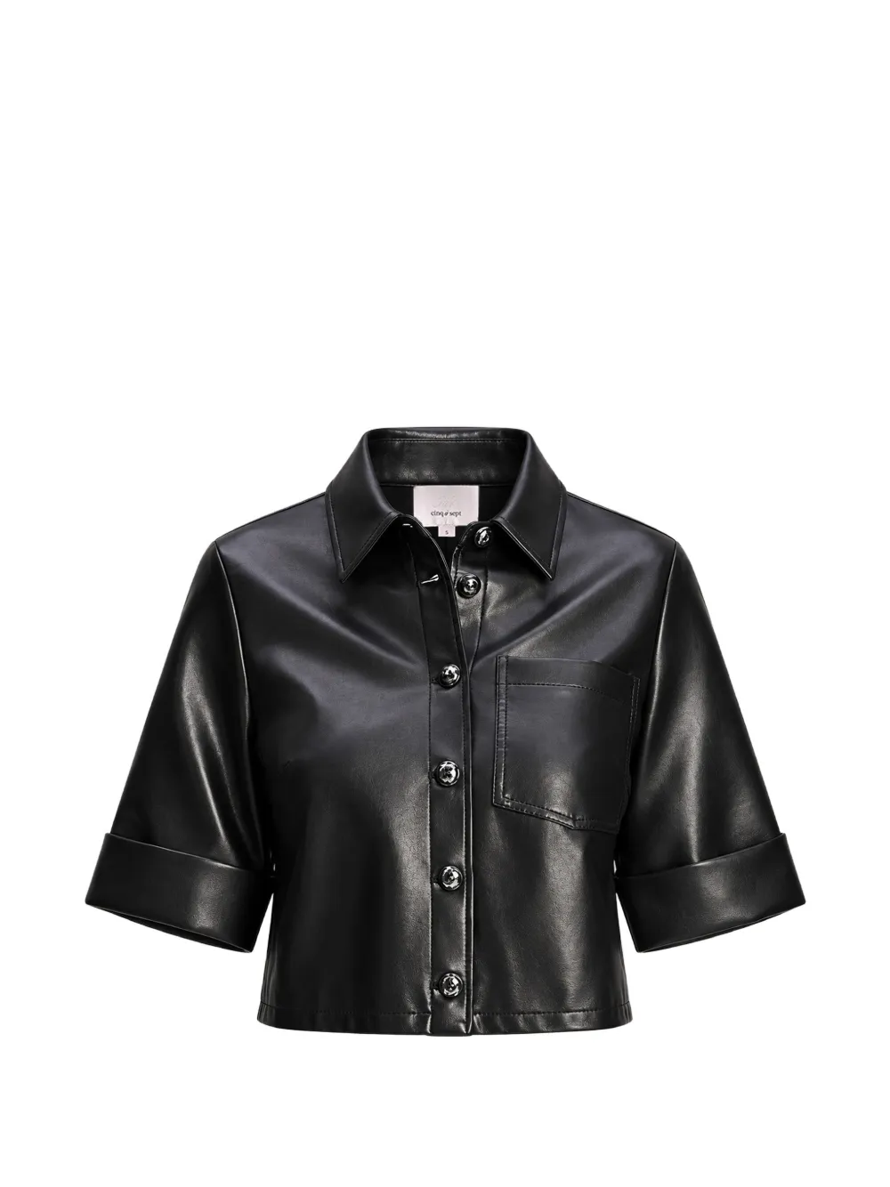 Cinq A Sept Aiden faux-leather cropped shirt Zwart