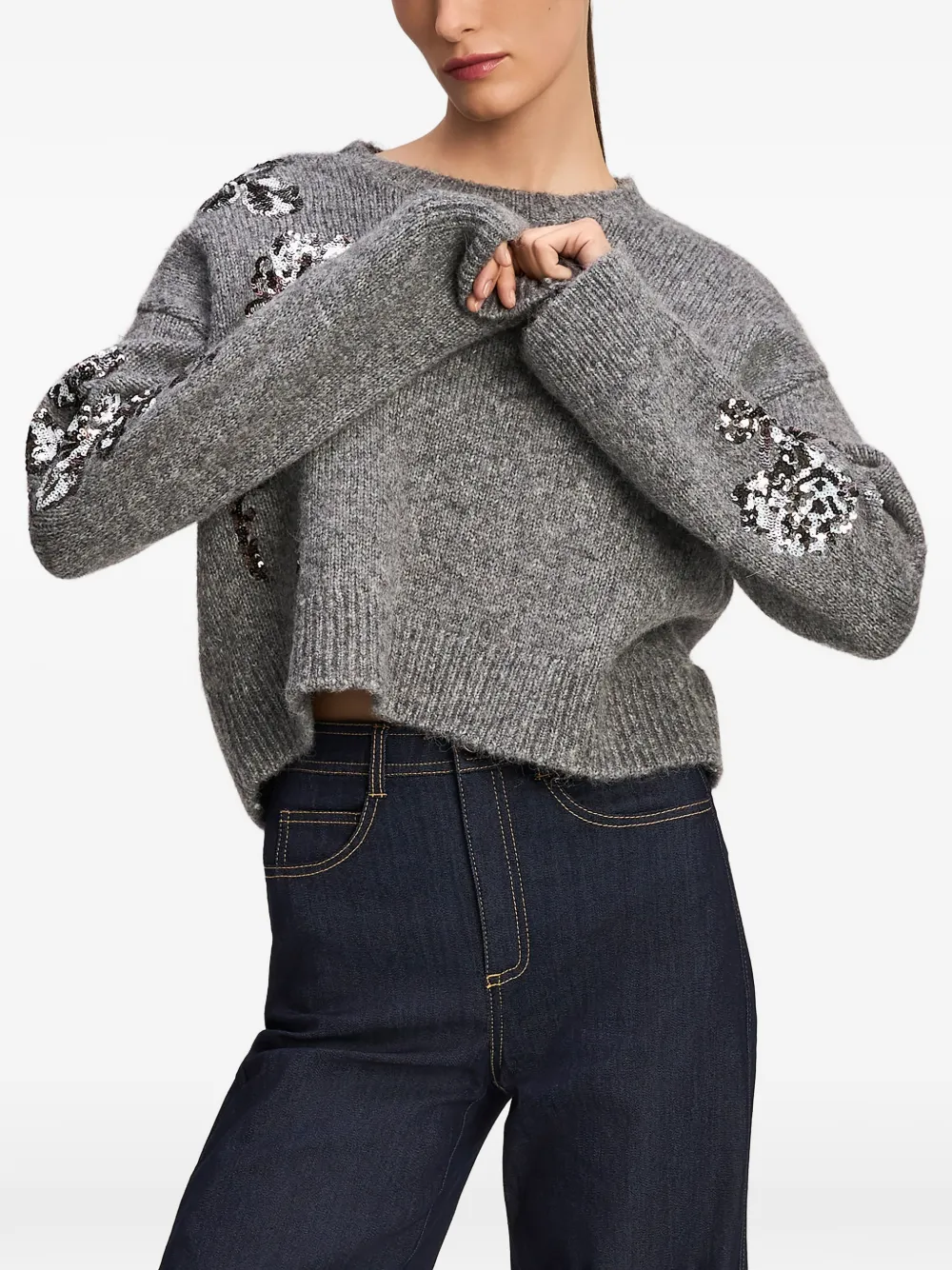 Cinq A Sept Esmerine sequin-embellished floral-motif sweater Grijs