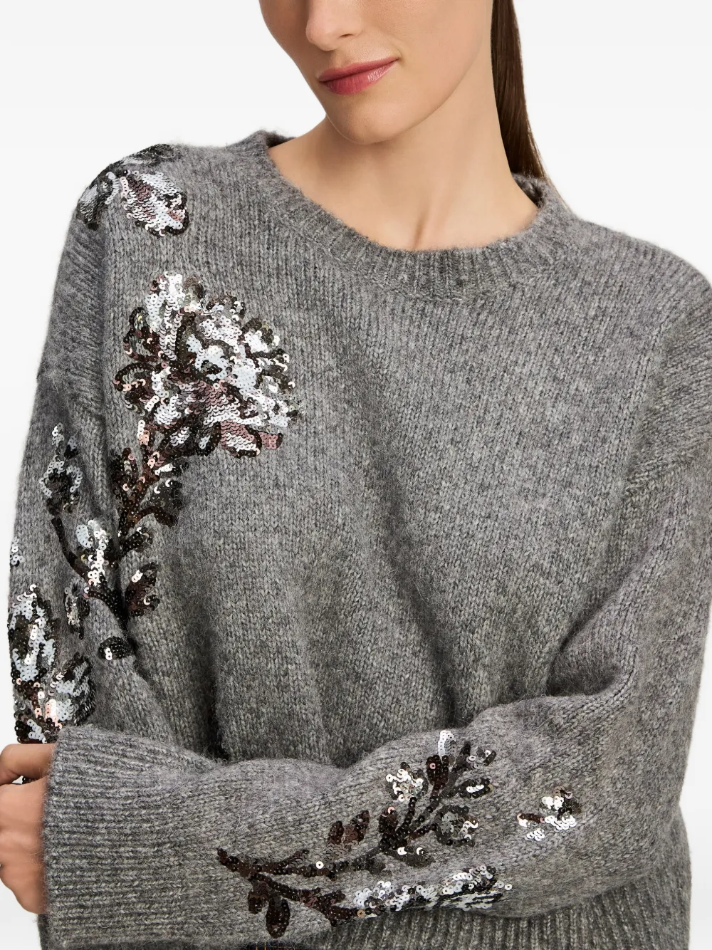 Cinq A Sept Esmerine sequin-embellished floral-motif sweater Grijs