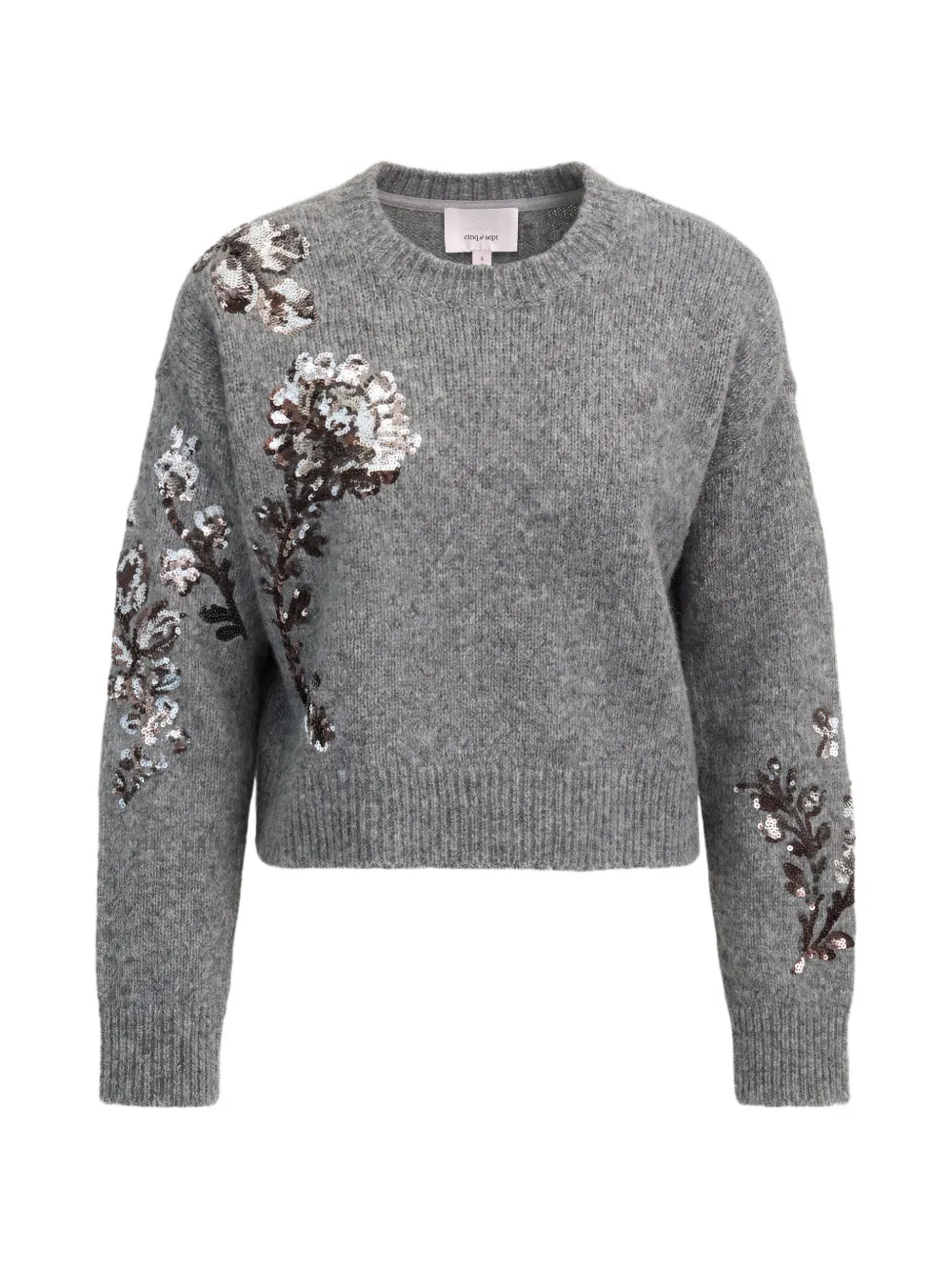 Cinq A Sept Esmerine sequin-embellished floral-motif sweater Grijs