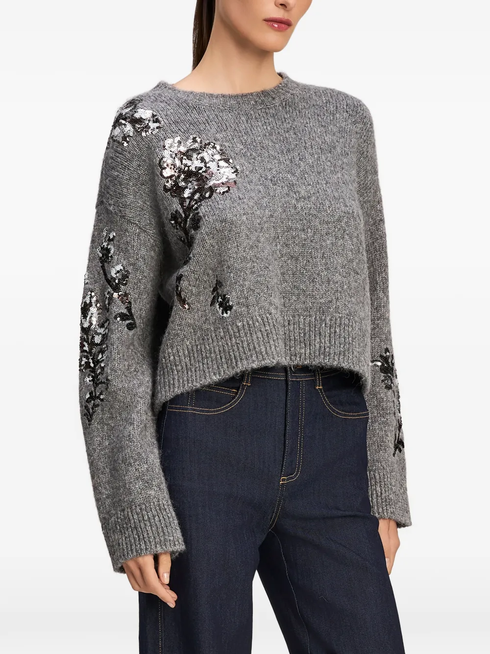 Cinq A Sept Esmerine sequin-embellished floral-motif sweater Grijs