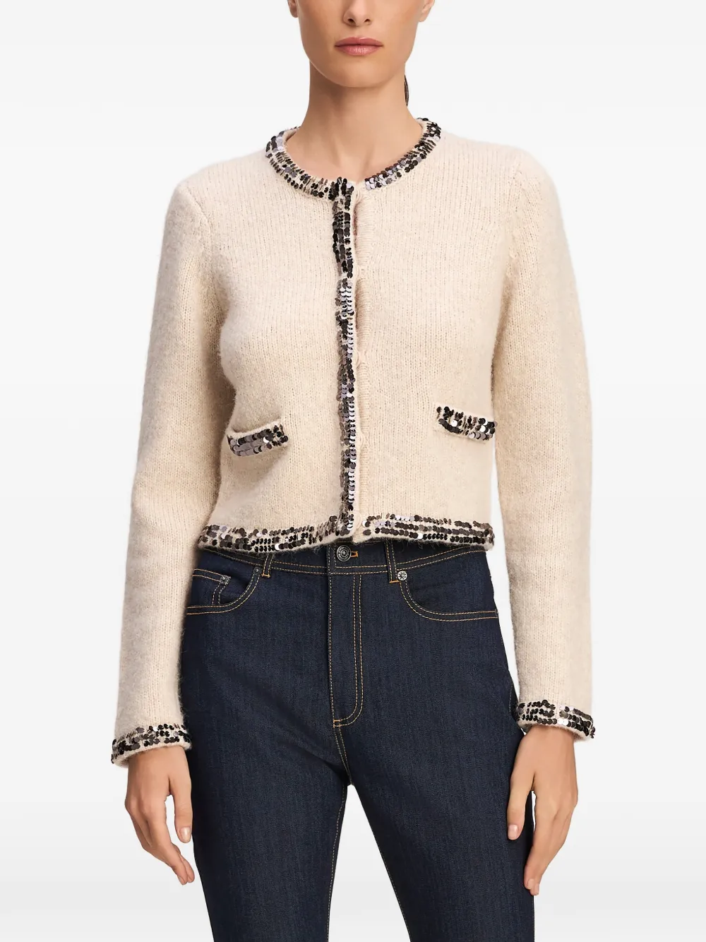 Cinq A Sept Benoite sequin-embellished cardigan Wit
