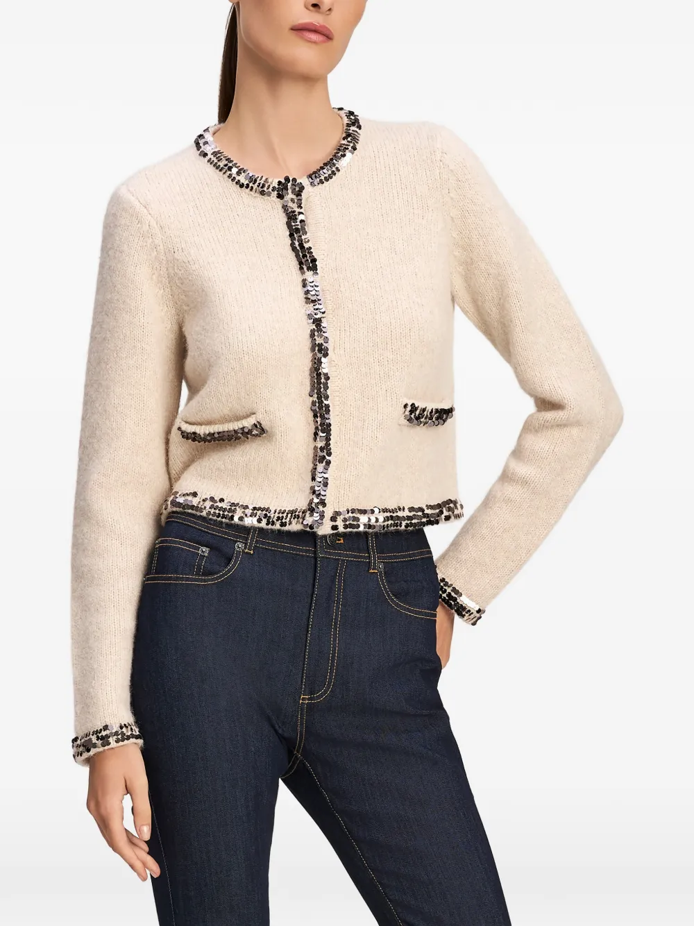 Cinq A Sept Benoite sequin-embellished cardigan Wit