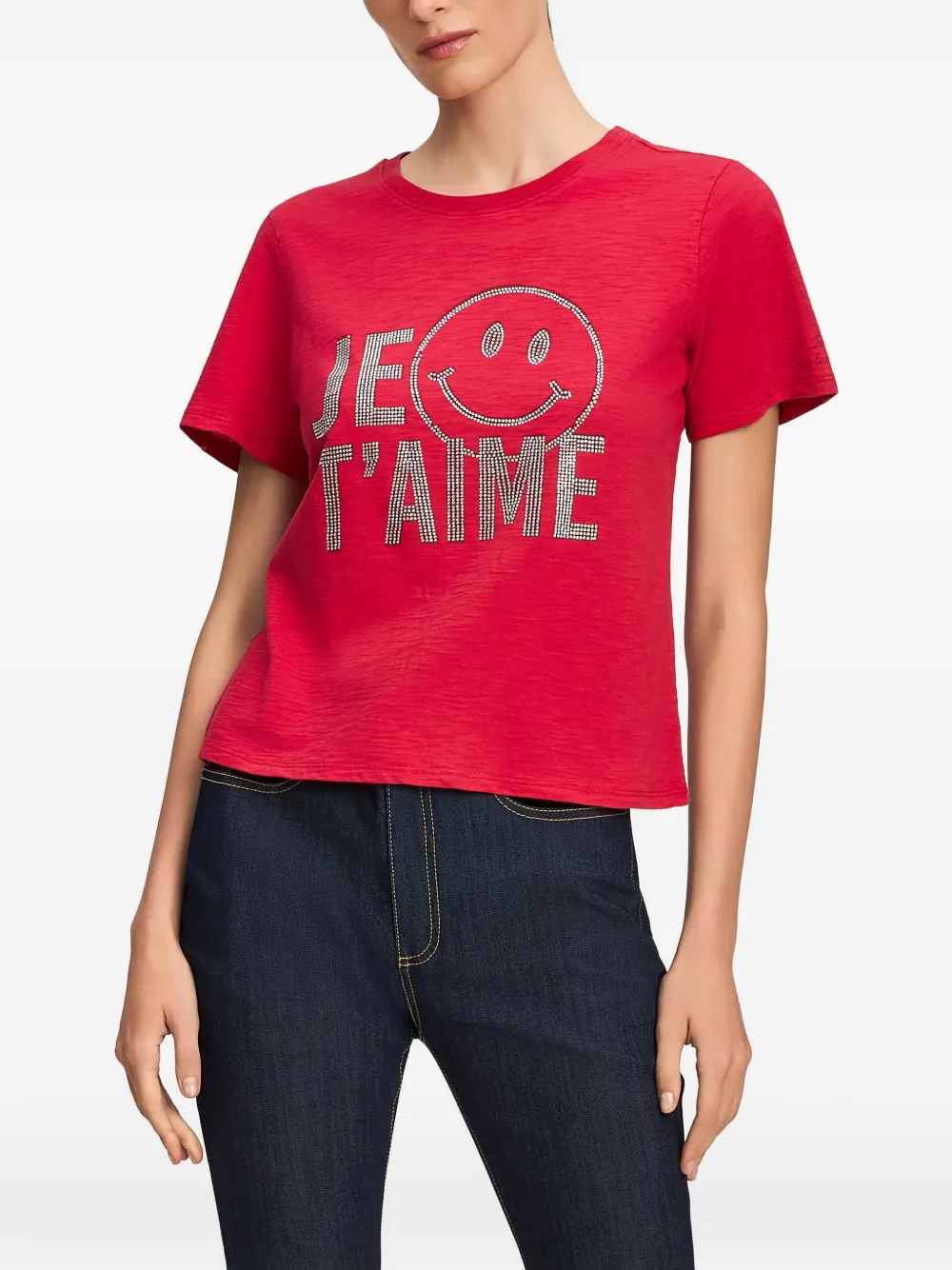 Cinq A Sept crystal-embellished smiley T-shirt Rood