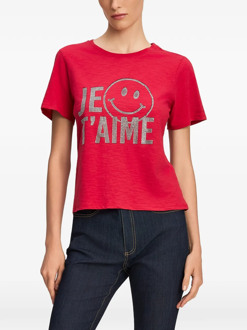 Cinq A Sept crystal-embellished smiley T-shirt Rood