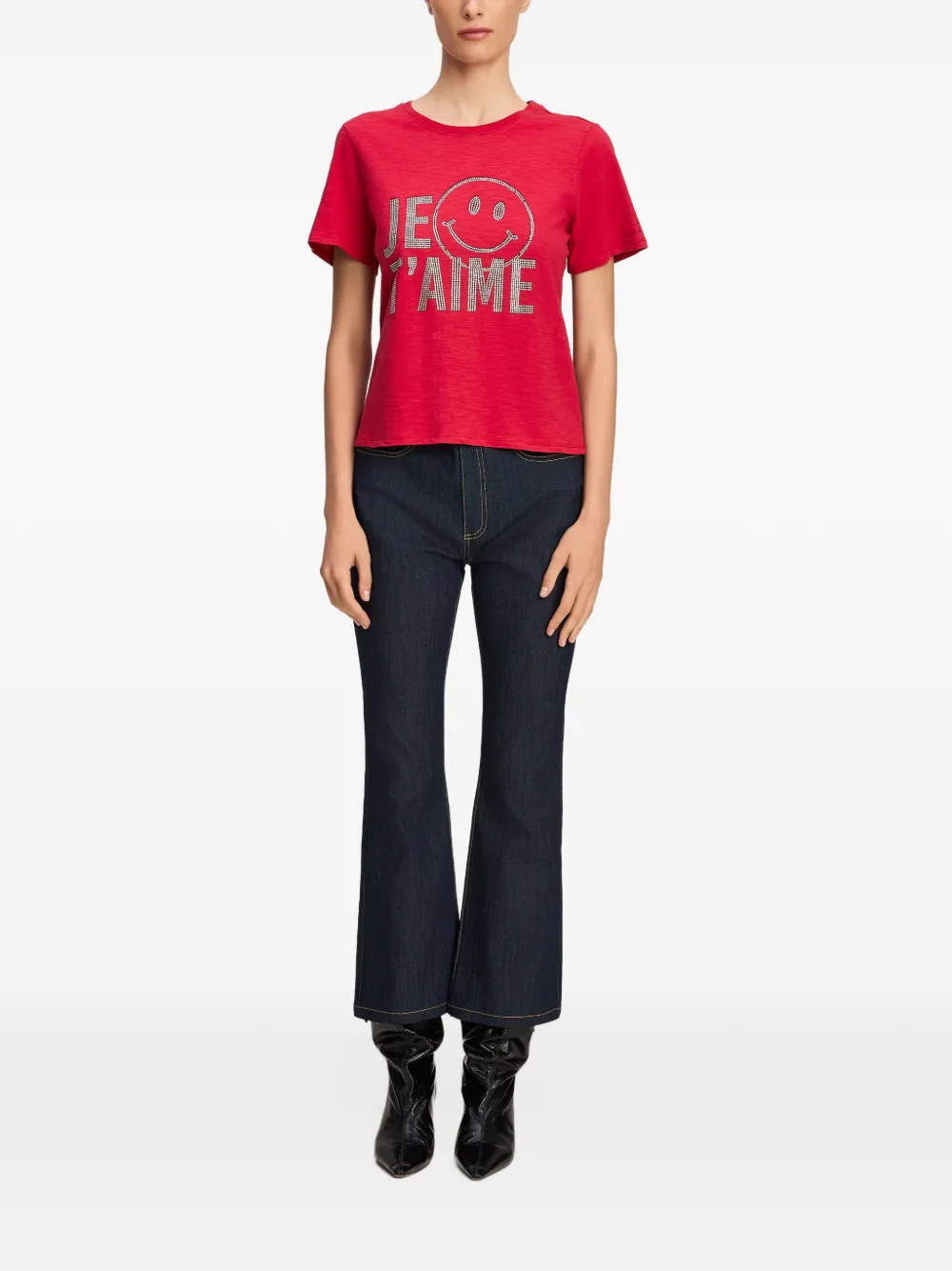 Cinq A Sept crystal-embellished smiley T-shirt Rood
