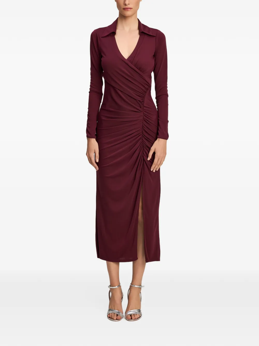 Cinq A Sept Fabia ruched midi dress Rood