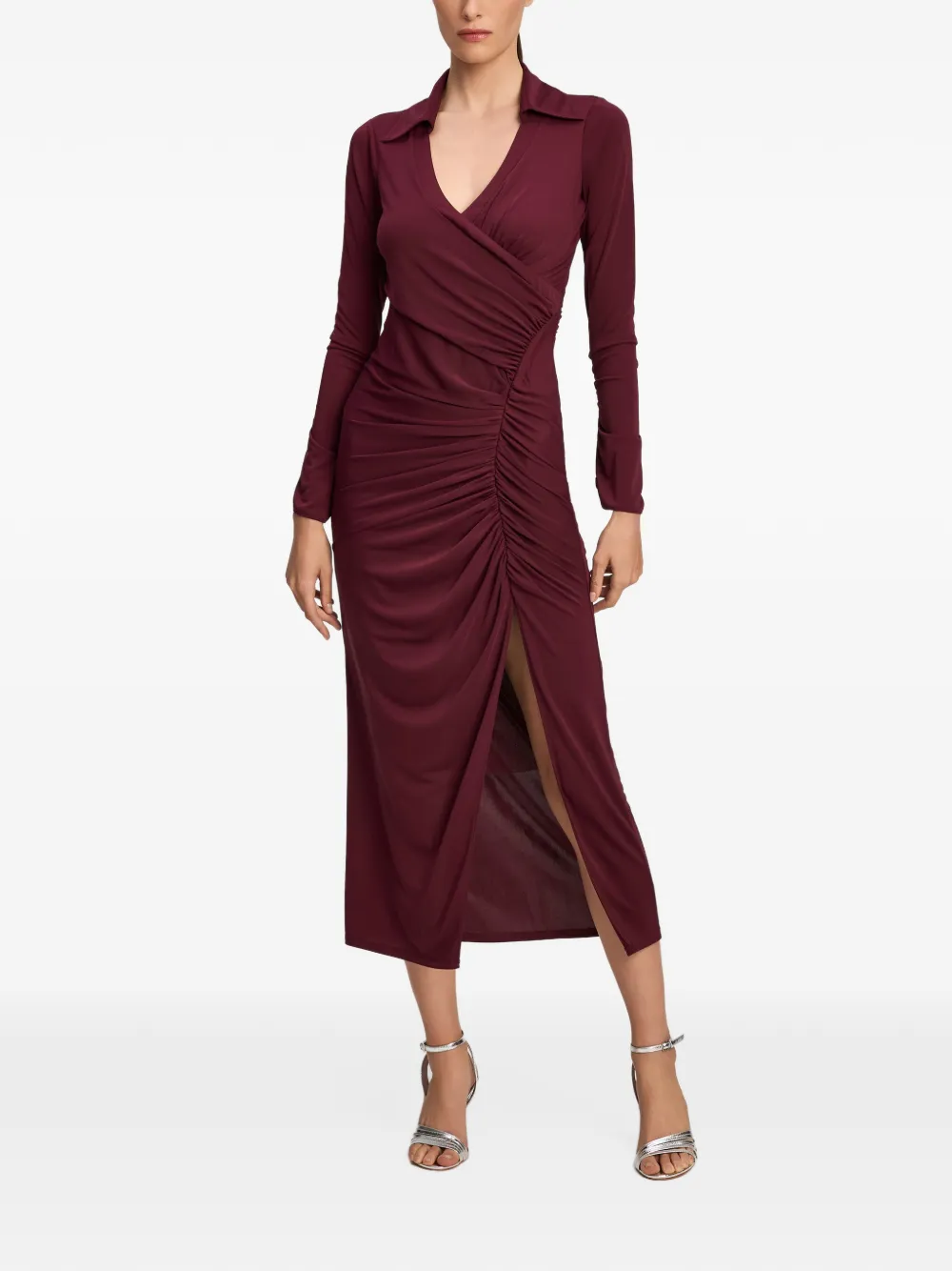 Cinq A Sept Fabia ruched midi dress Rood