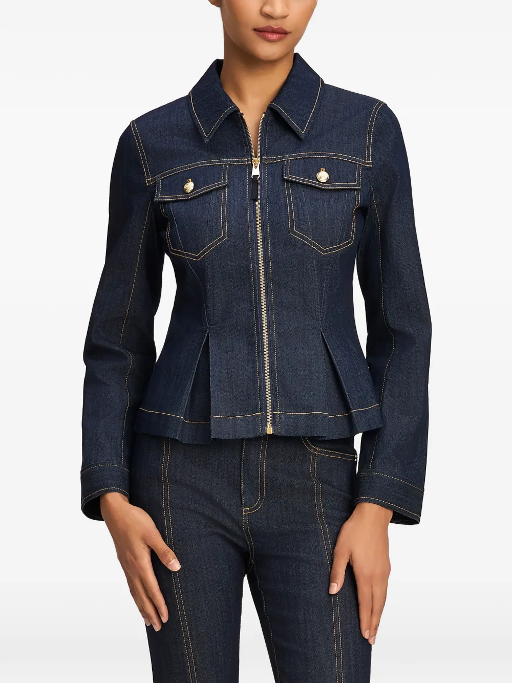 Cinq A Sept Kaiya pleated denim jacket Blauw