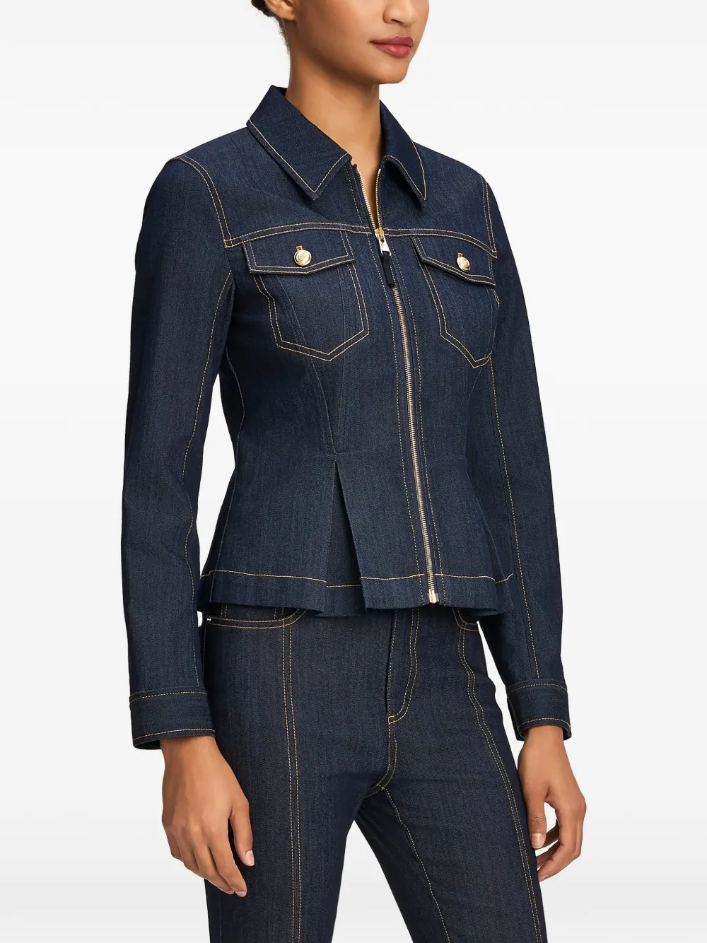 Cinq A Sept Kaiya pleated denim jacket Blauw