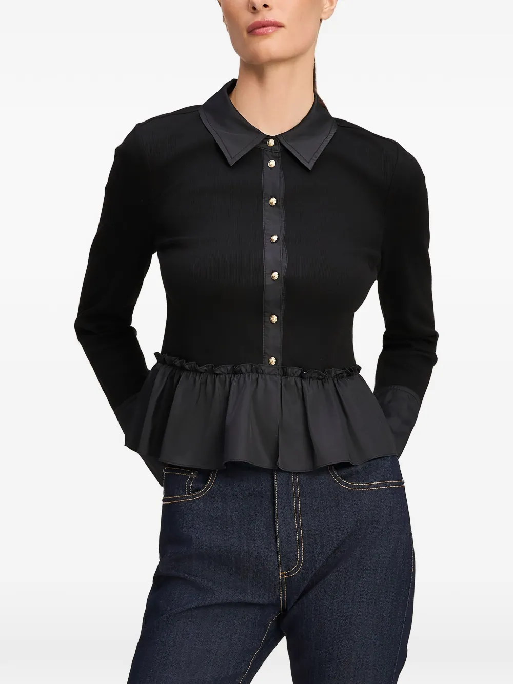 Cinq A Sept Salem ruffled peplum blouse Zwart