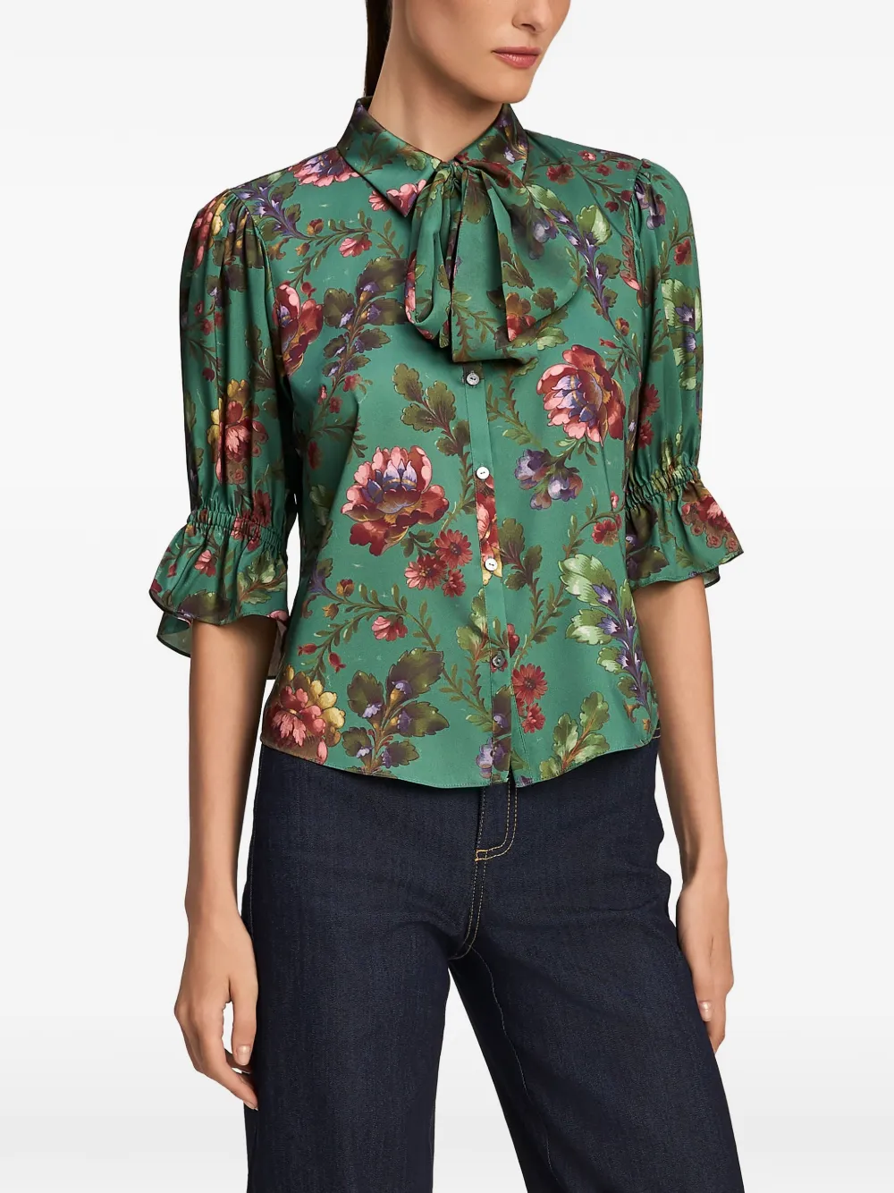 Cinq A Sept Fiona pussy-bow shirt Groen
