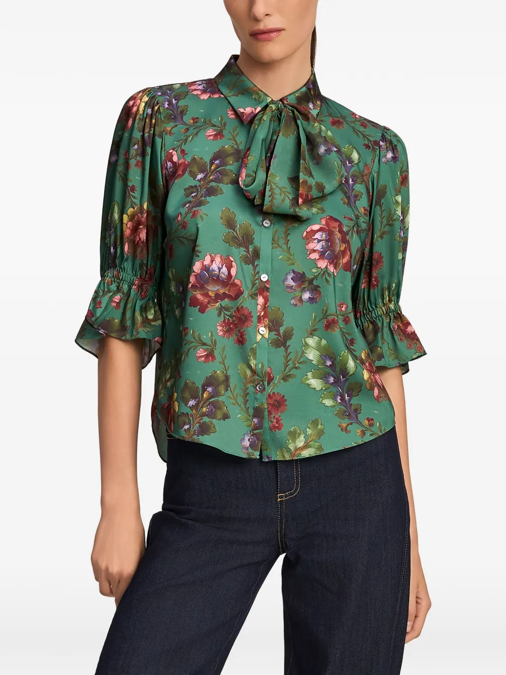 Cinq A Sept Fiona pussy-bow shirt Groen