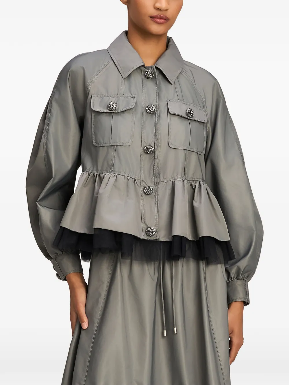 Cinq A Sept Margot peplum-hem crystal-embellished jacket Grijs
