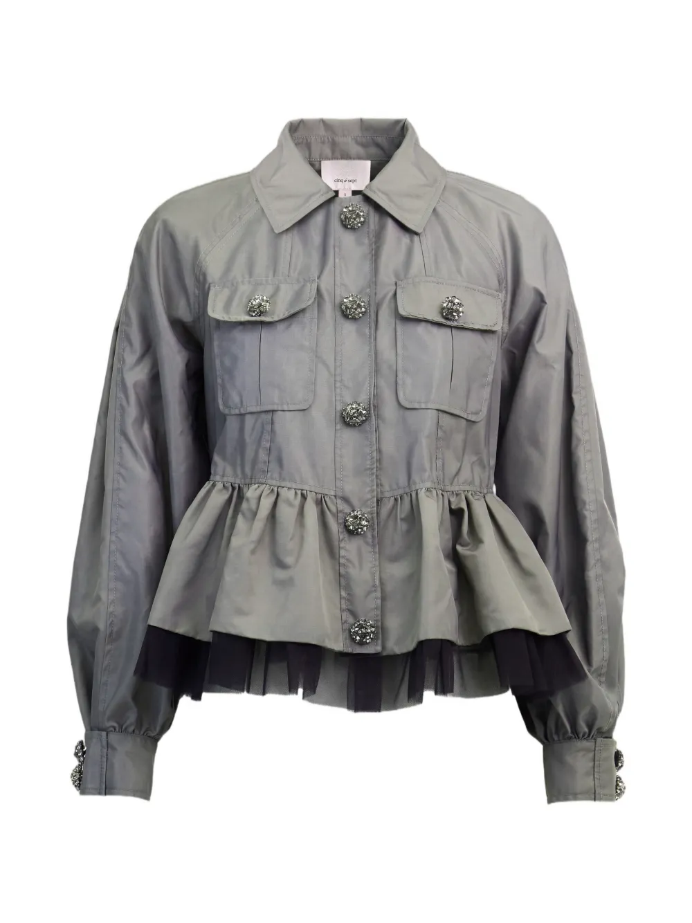 Cinq A Sept Margot peplum-hem crystal-embellished jacket Grijs