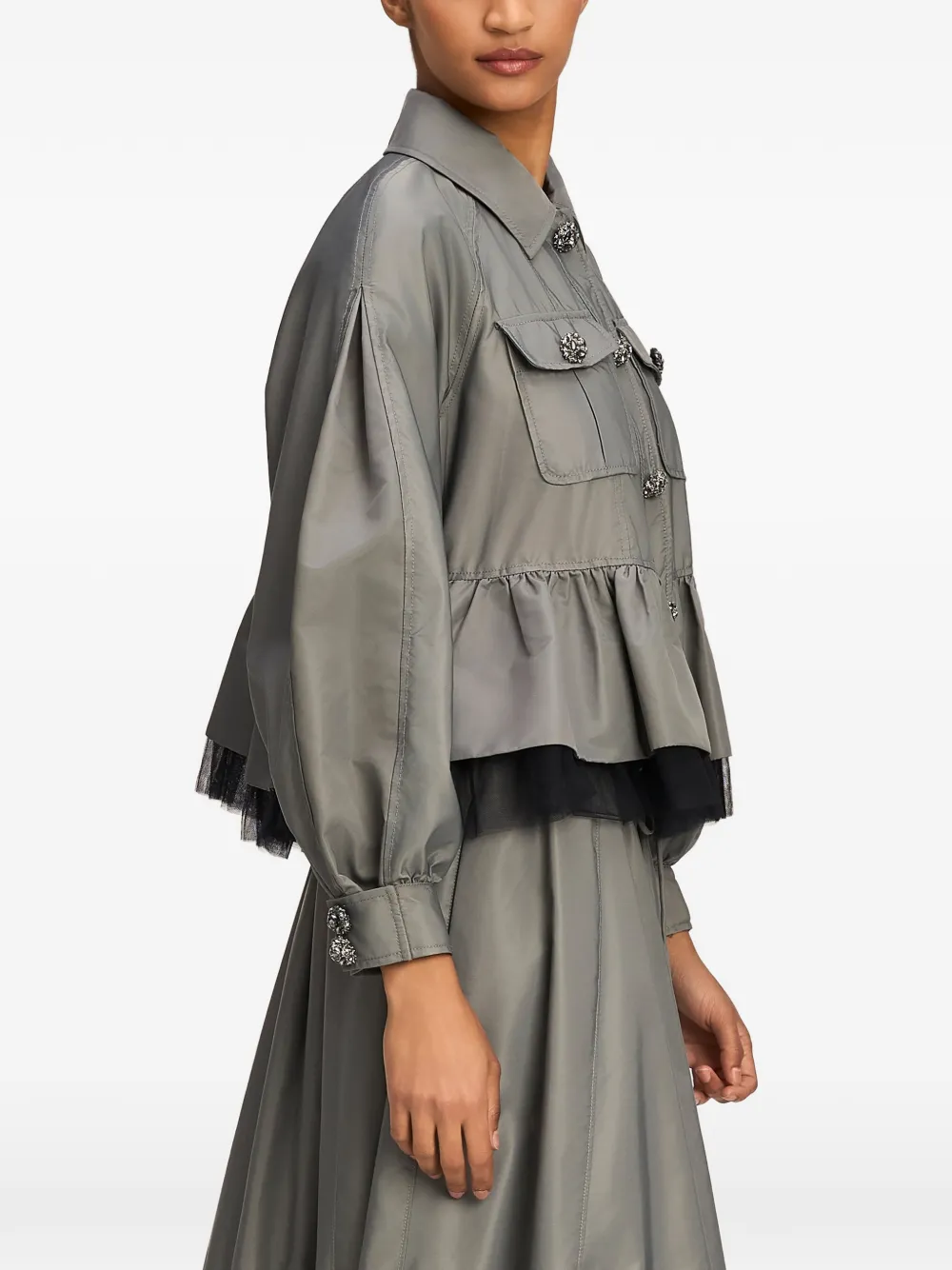 Cinq A Sept Margot peplum-hem crystal-embellished jacket Grijs