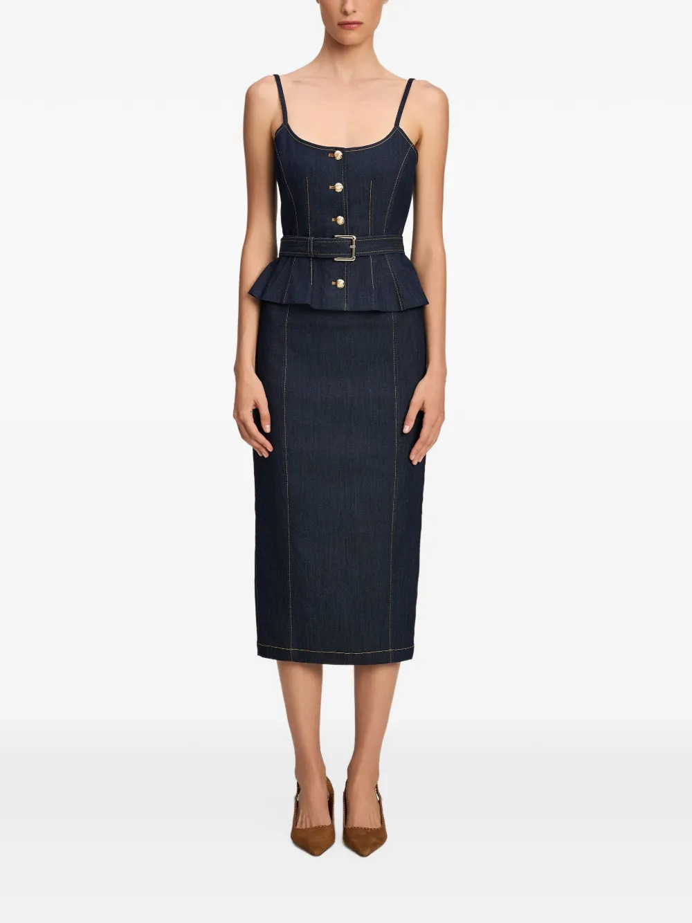 Cinq A Sept Cacilia belted peplum midi dress Blauw