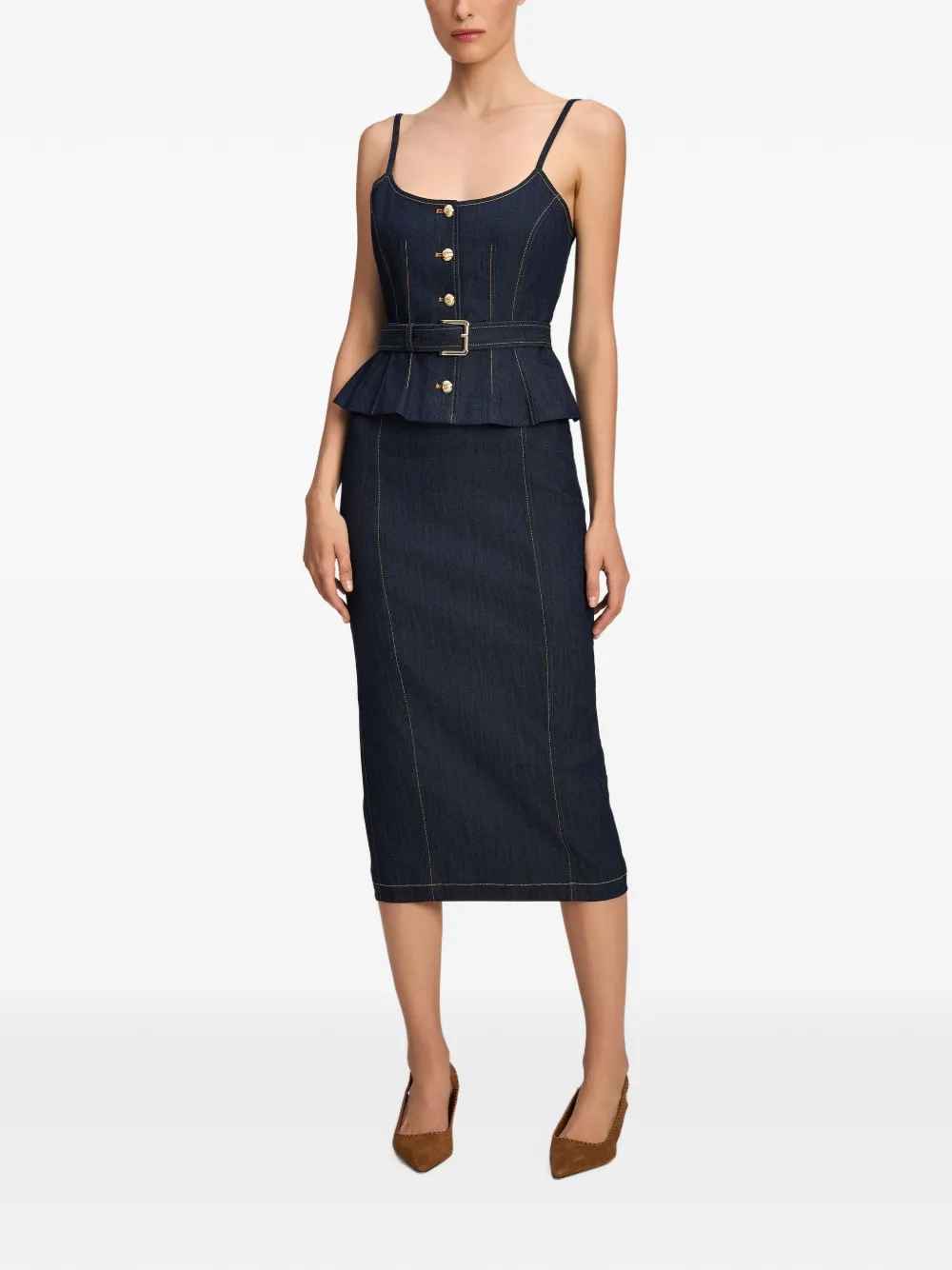 Cinq A Sept Cacilia belted peplum midi dress Blauw