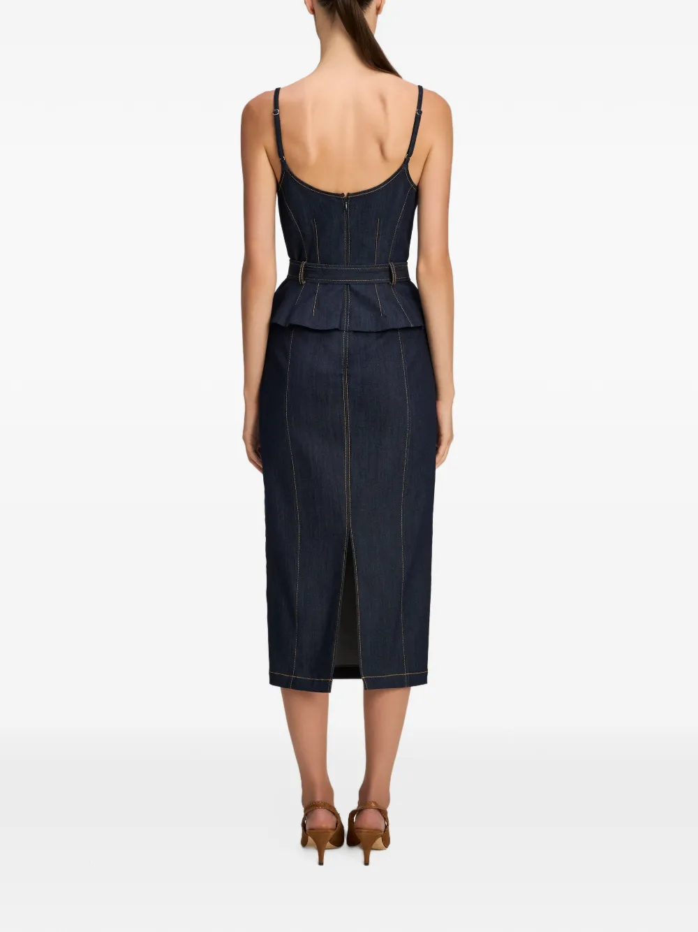 Cinq A Sept Cacilia belted peplum midi dress Blauw