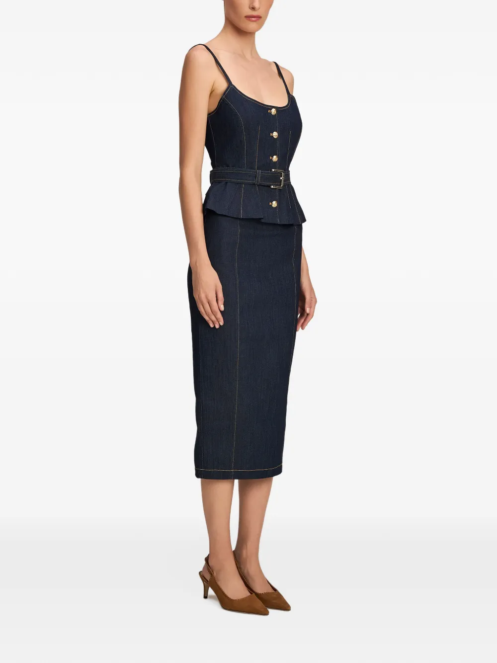 Cinq A Sept Cacilia belted peplum midi dress Blauw