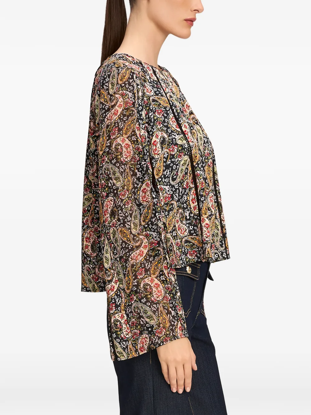 Cinq A Sept Virelia paisley-print lace-trim blouse Zwart