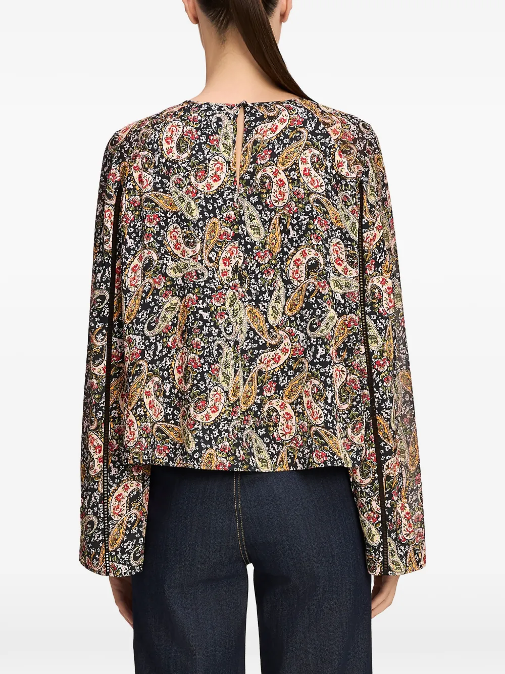 Cinq A Sept Virelia paisley-print lace-trim blouse Zwart