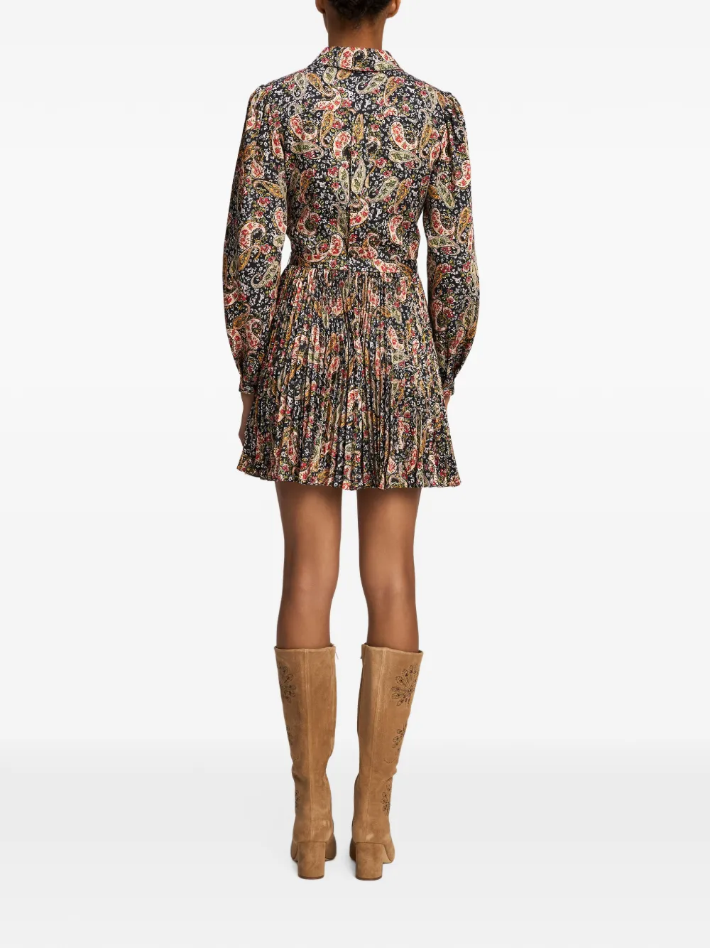 Cinq A Sept Reynolds paisley-print pleated mini dress Zwart