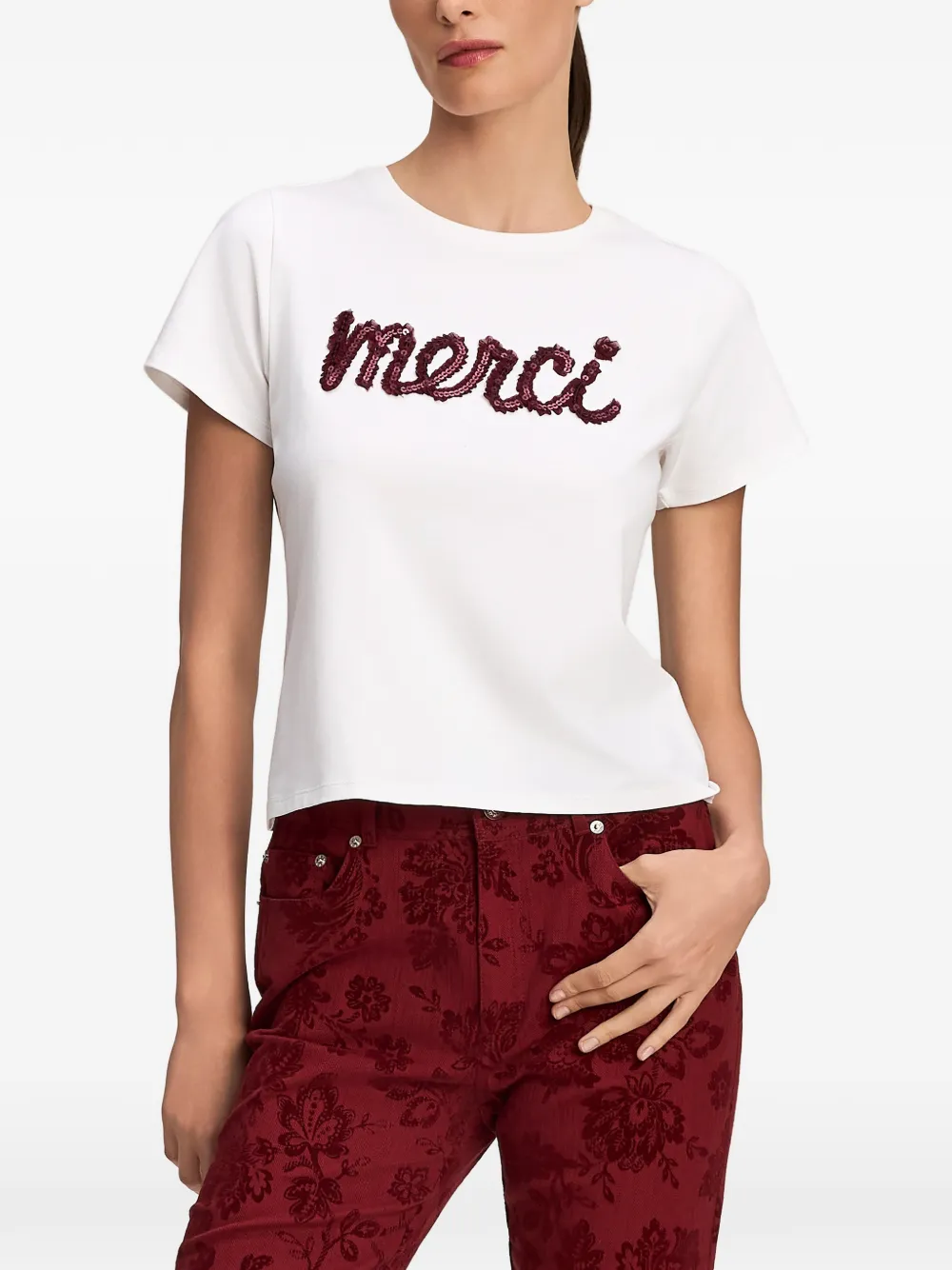Cinq A Sept shrunken sequin-embellished ruffled T-shirt Wit