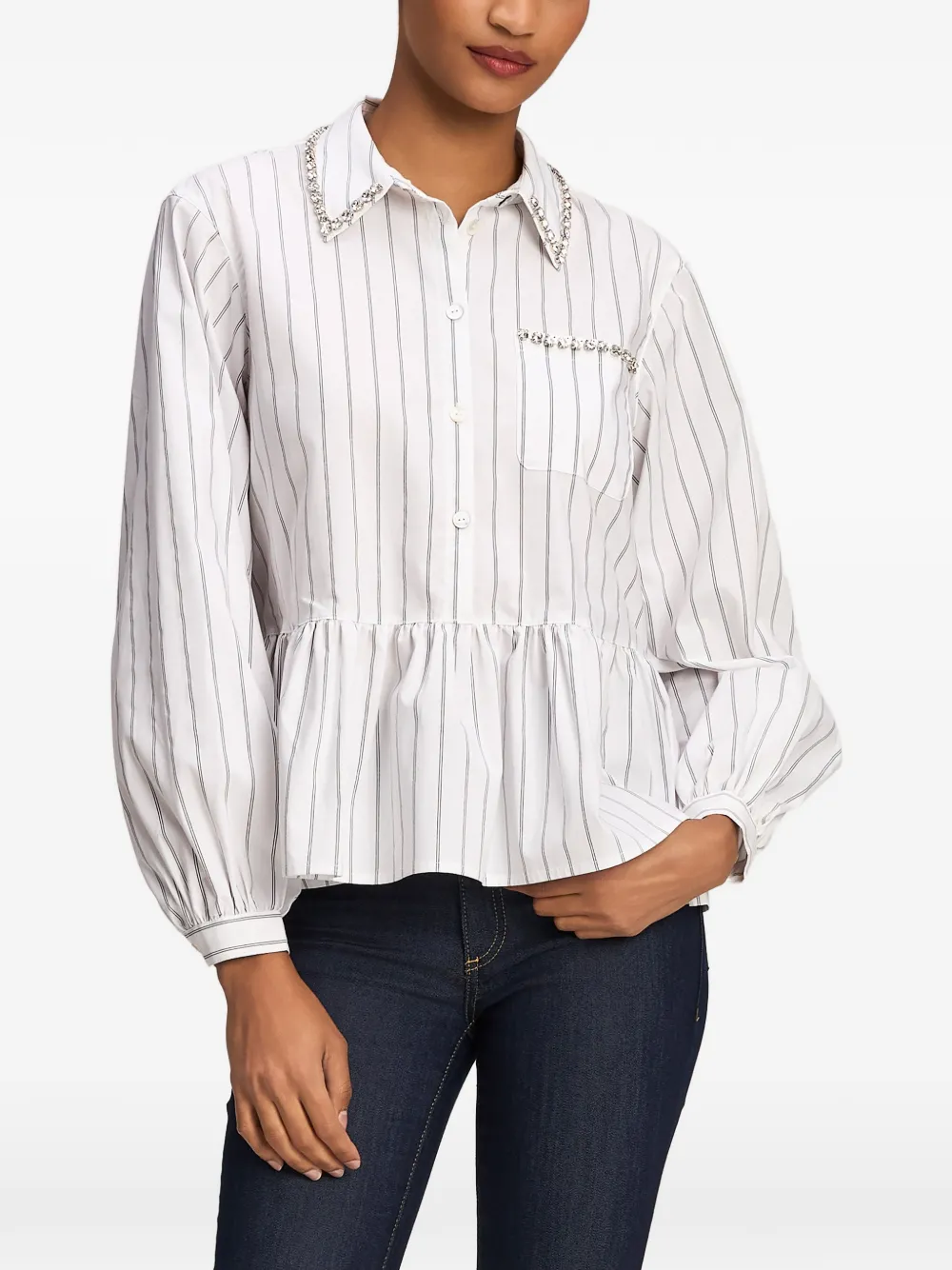 Cinq A Sept Nyomi crystal-embellished striped blouse Wit