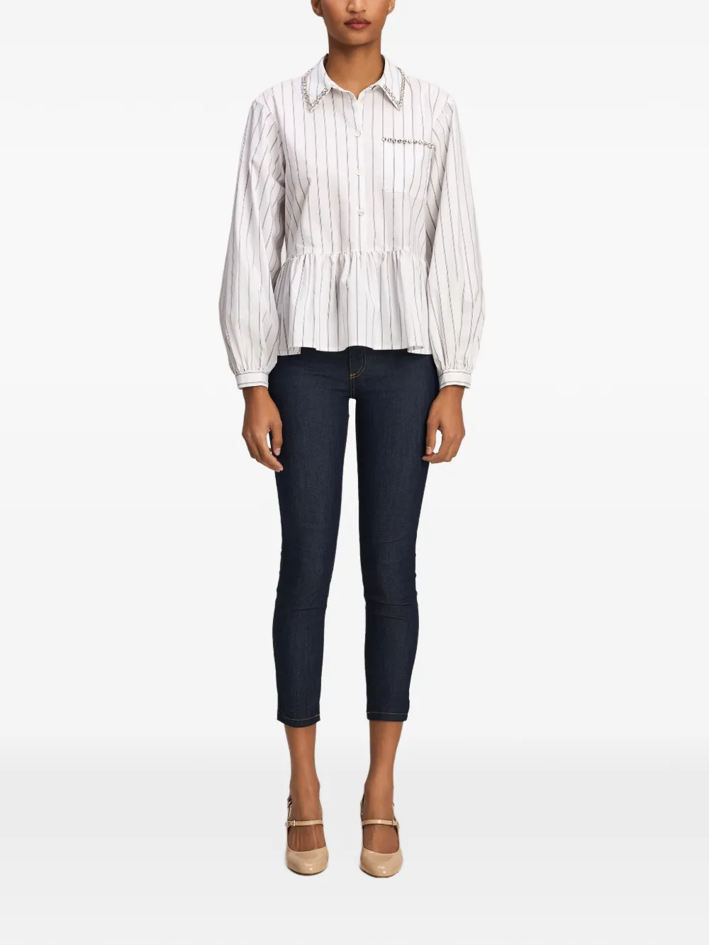 Cinq A Sept Nyomi crystal-embellished striped blouse Wit