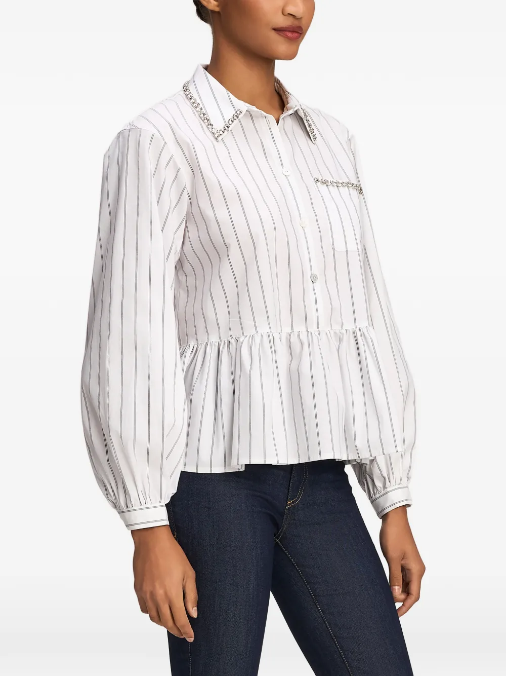 Cinq A Sept Nyomi crystal-embellished striped blouse Wit
