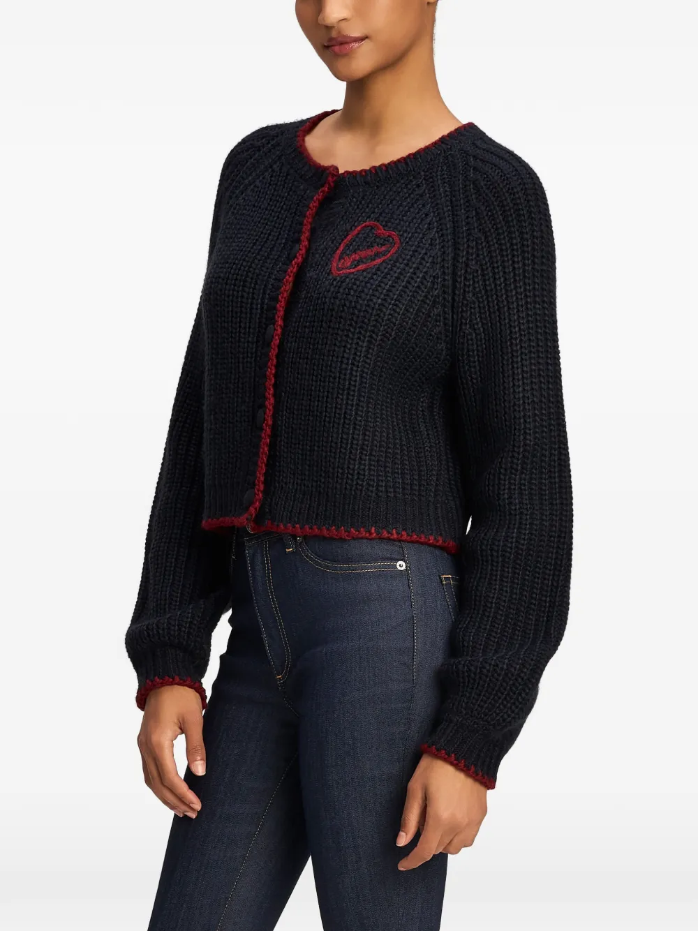 Cinq A Sept Millie Amour heart-embroidered cardigan Blauw