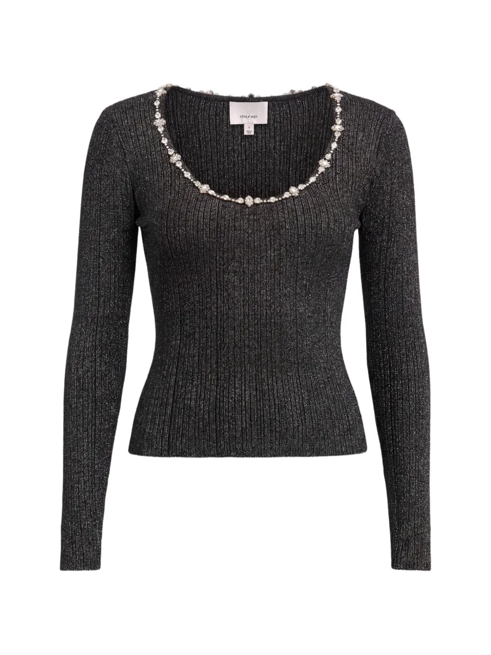 Cinq A Sept Aminta crystal-embellished ribbed T-shirt Zwart