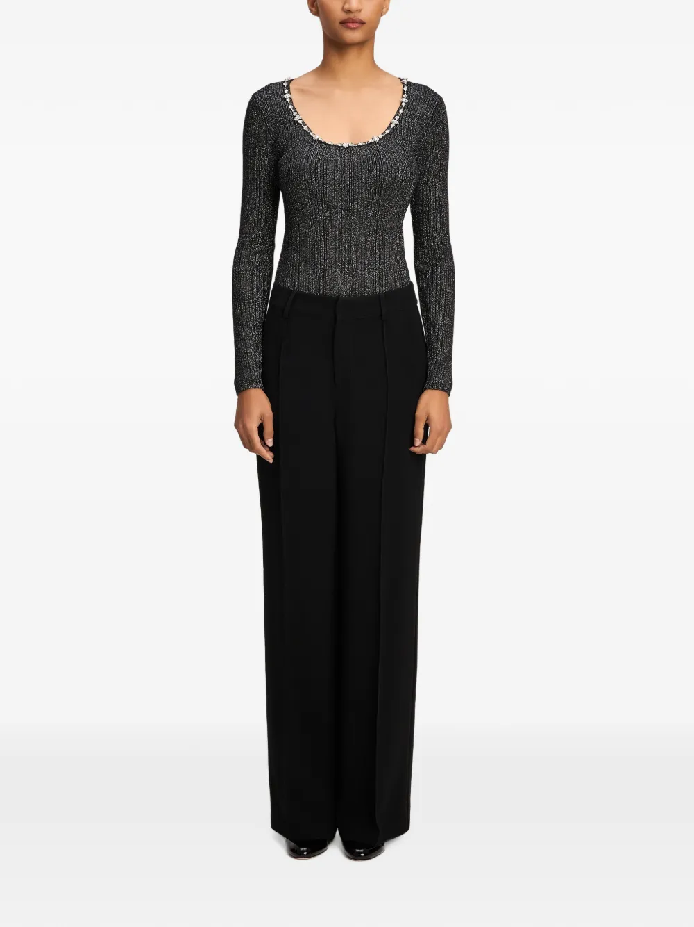 Cinq A Sept Aminta crystal-embellished ribbed T-shirt Zwart