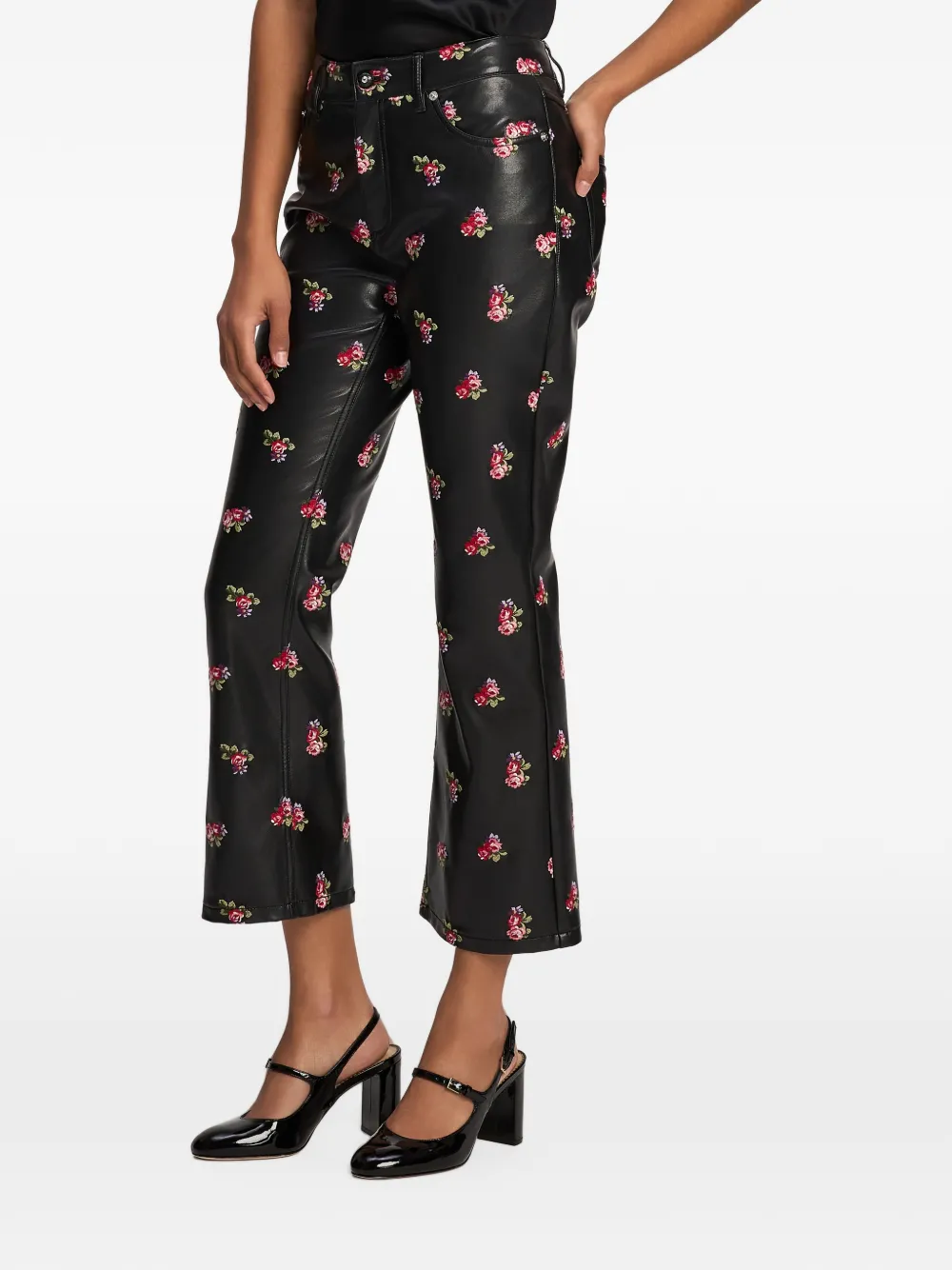 Cinq A Sept Stevie tossed-roses faux-leather trousers Zwart