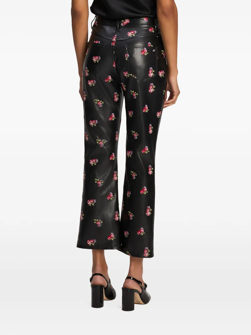 Cinq A Sept Stevie tossed-roses faux-leather trousers Zwart