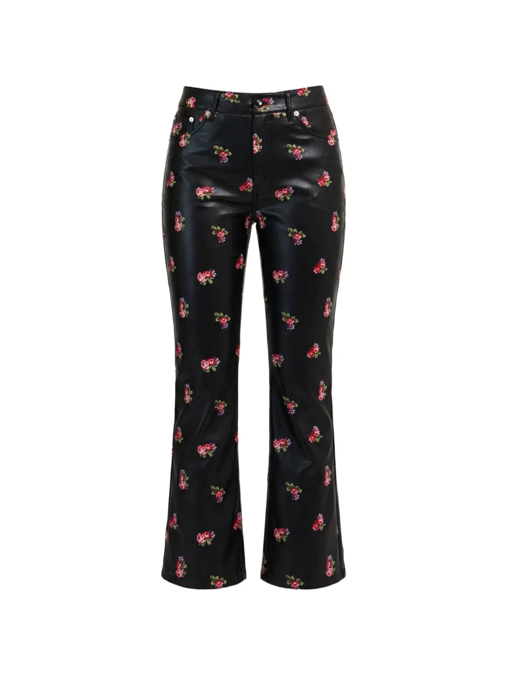 Cinq A Sept Stevie tossed-roses faux-leather trousers Zwart