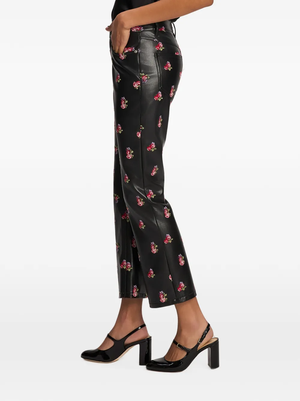 Cinq A Sept Stevie tossed-roses faux-leather trousers Zwart