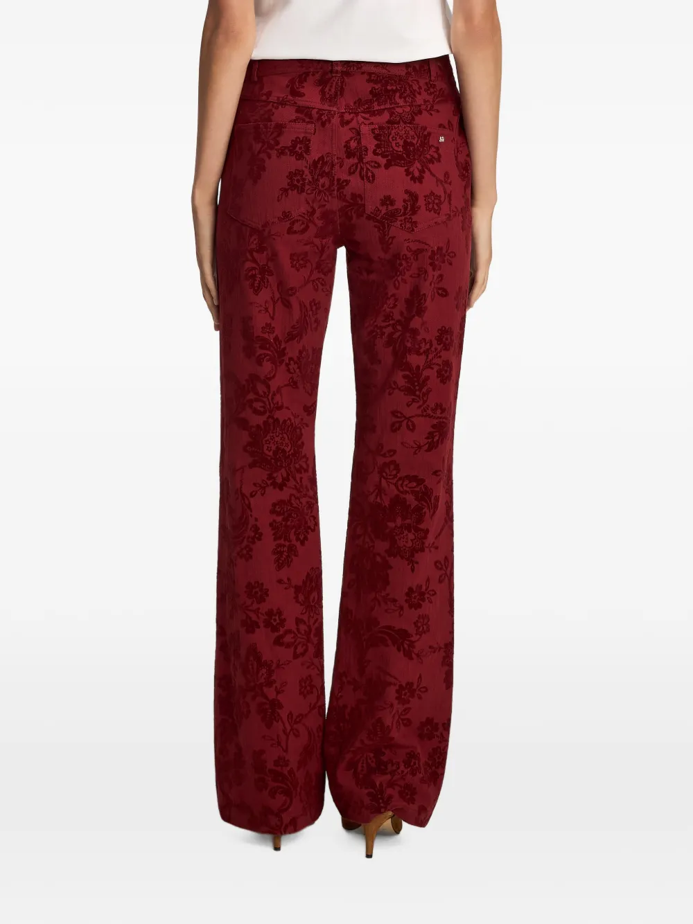 Cinq A Sept Stevie paisley-flocked jeans Rood
