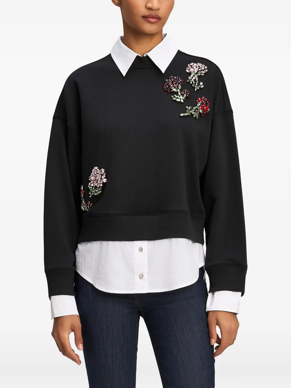 Cinq A Sept Justina rhinestone-embellished layered-effect sweater Zwart