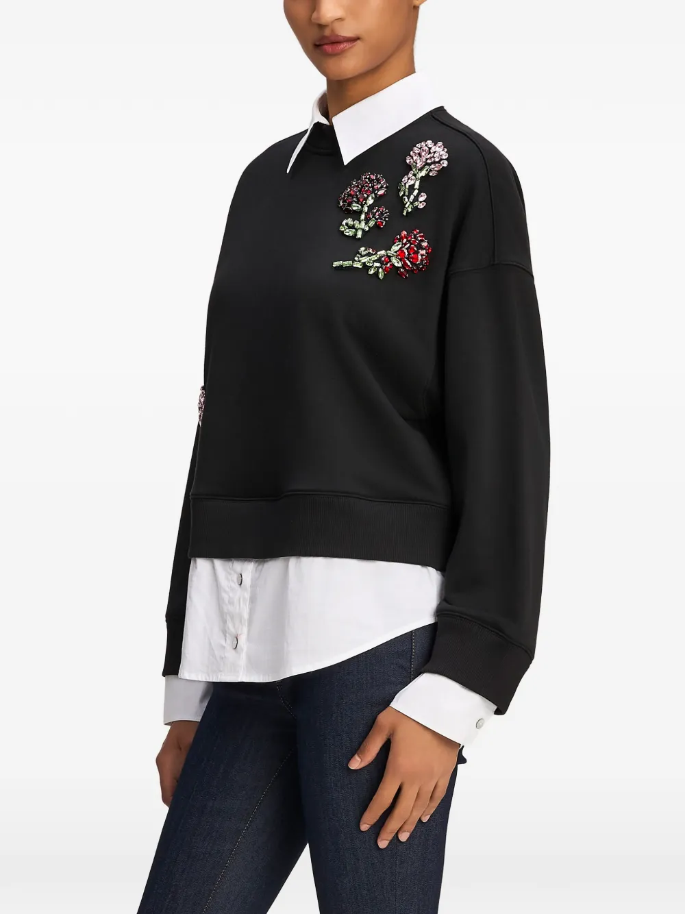 Cinq A Sept Justina rhinestone-embellished layered-effect sweater Zwart